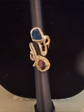 Gold-Tone Blue Stone Open Snake Ring - Women's Fashion Jewelry